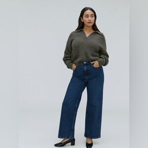 Everlane The Alpaca Waffle-Stitch Polo Sweater Pullover Wool Blend Green